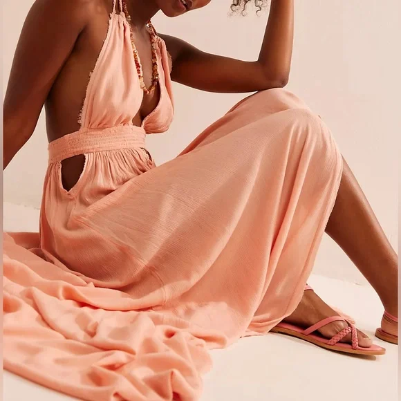 🧡TONIGHT ONLY PRICE🧡NWT Free People Look Into the Sun Maxi Dress, Coral Pink, XS - Picture 3 of 5